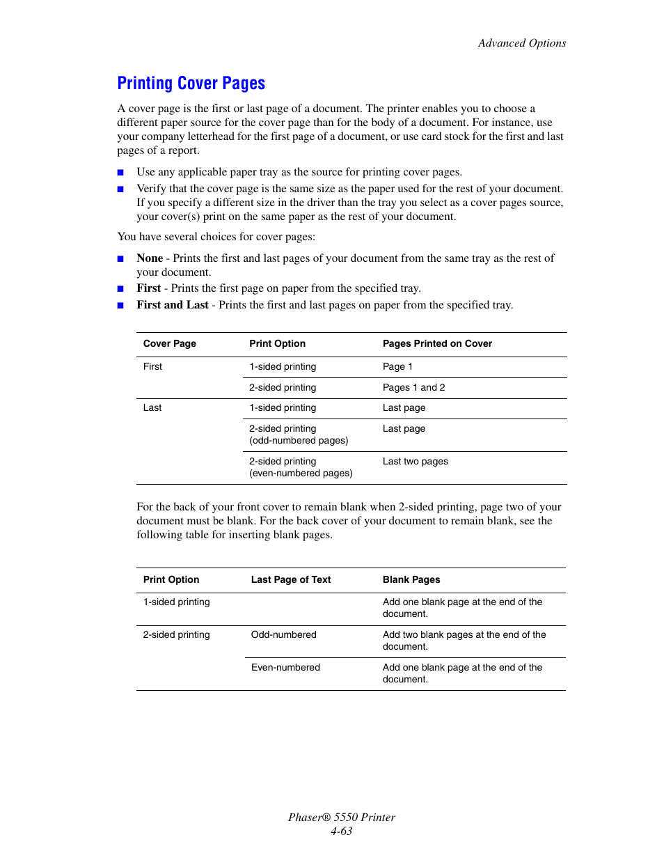 Printing cover pages | Xerox 5550 User Manual | Page 124 / 237