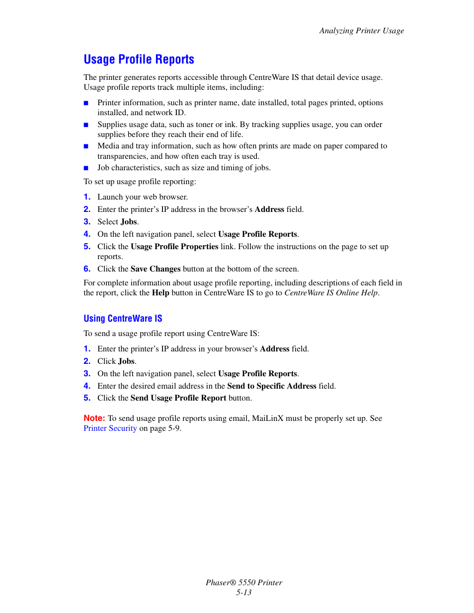 Usage profile reports, Usage profile reports -13 | Xerox 5550 User Manual | Page 143 / 237