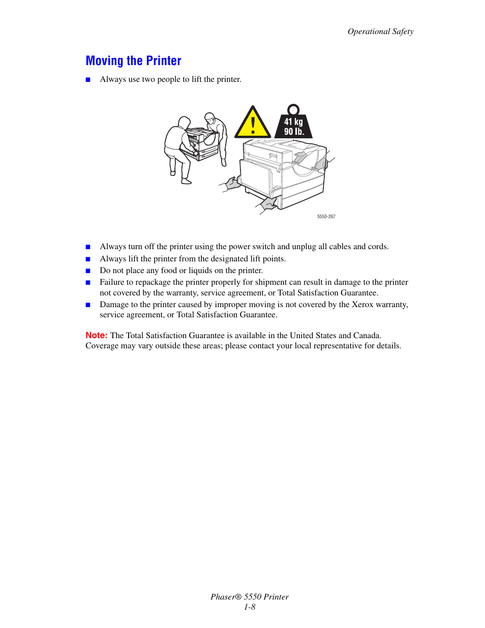 Moving the printer, Moving the printer -8 | Xerox 5550 User Manual | Page 16 / 237