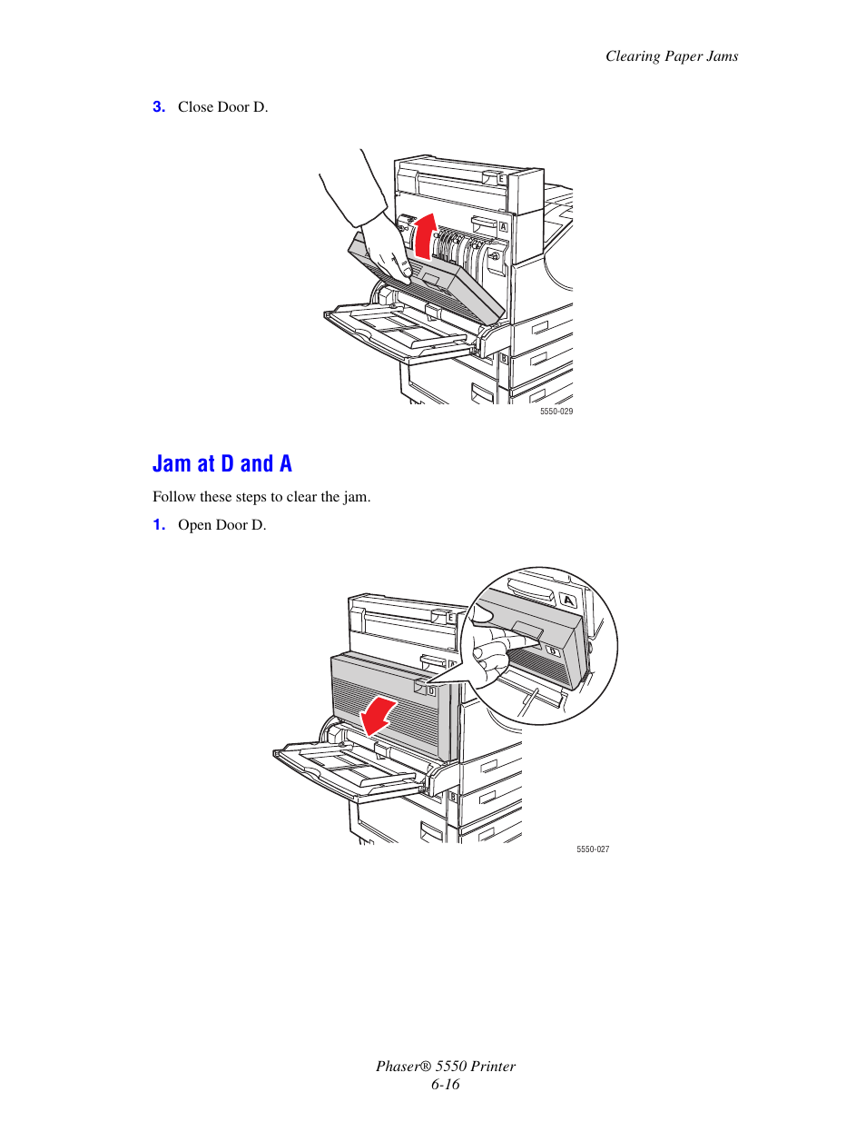 Jam at d and a, Jam at d and a -16 | Xerox 5550 User Manual | Page 160 / 237