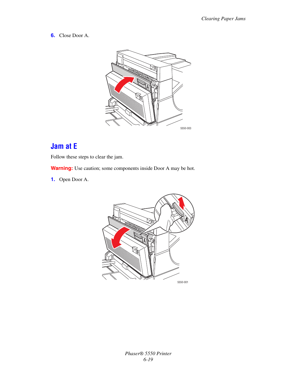 Jam at e, Jam at e -19 | Xerox 5550 User Manual | Page 163 / 237