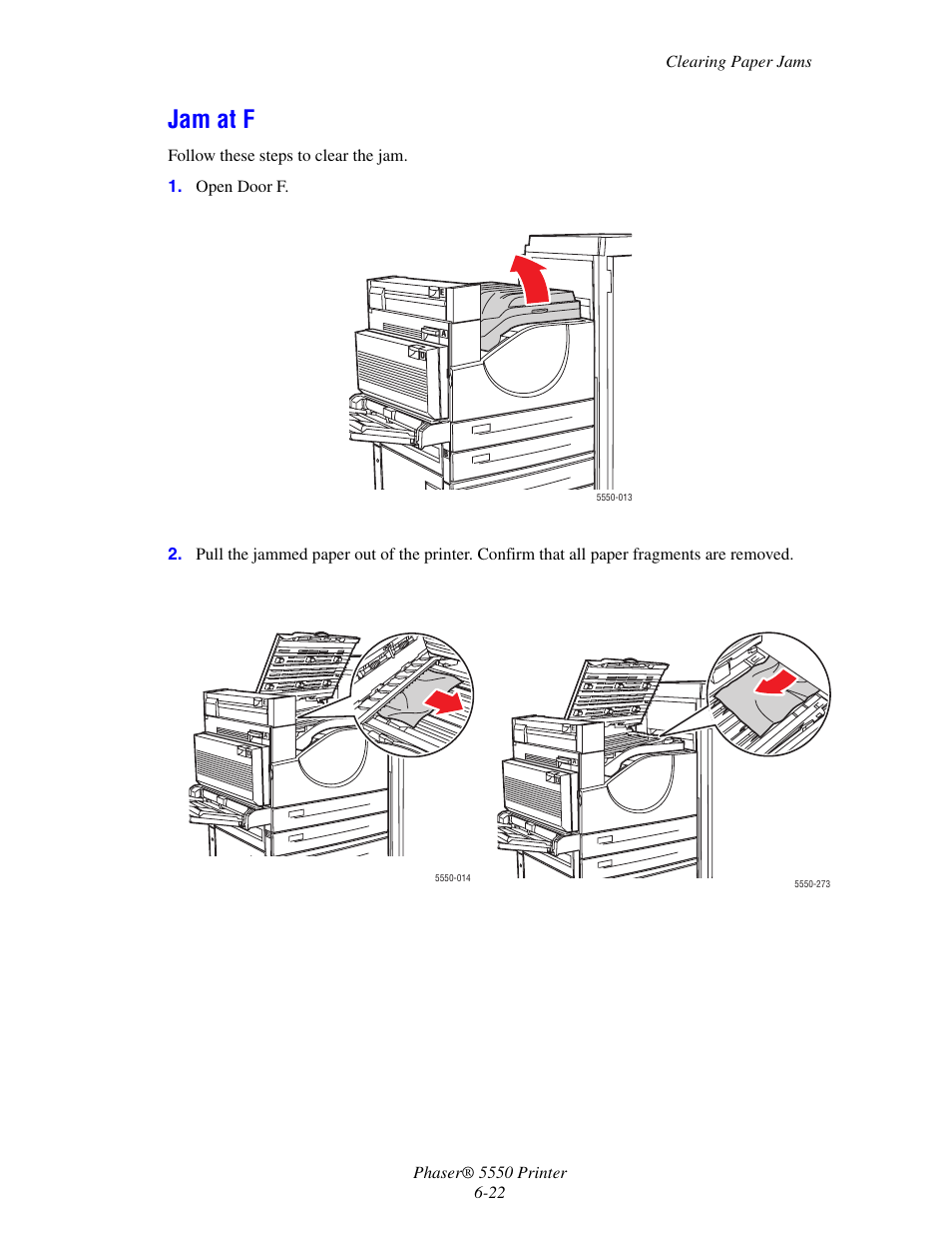 Jam at f, Jam at f -22 | Xerox 5550 User Manual | Page 166 / 237
