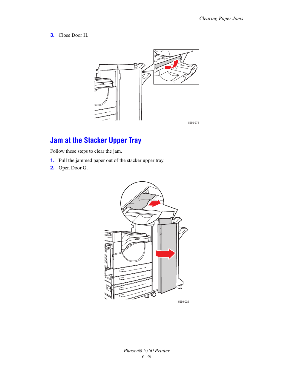 Jam at the stacker upper tray, Jam at the stacker upper tray -26 | Xerox 5550 User Manual | Page 170 / 237