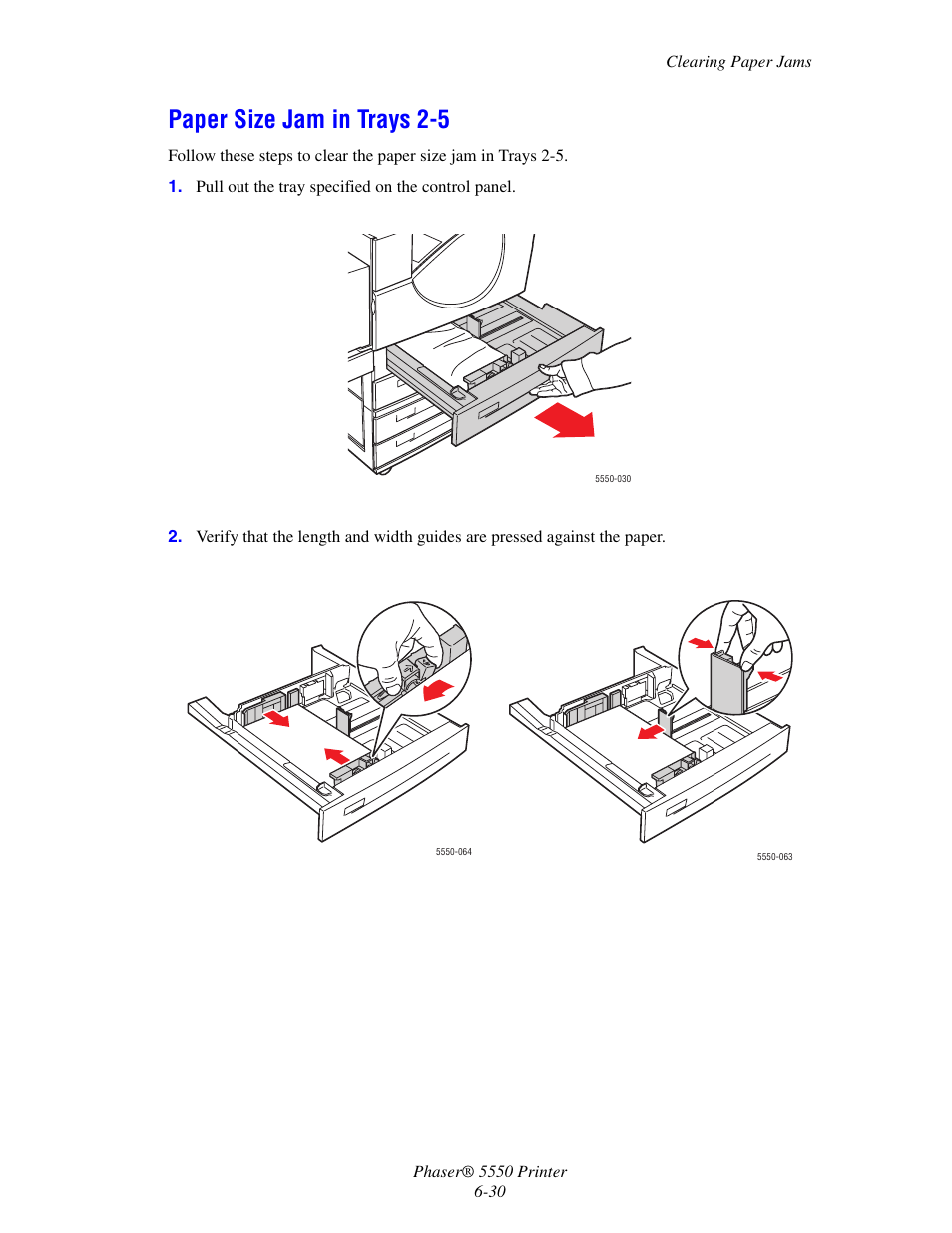 Paper size jam in trays 2-5, Paper size jam in trays 2-5 -30 | Xerox 5550 User Manual | Page 174 / 237