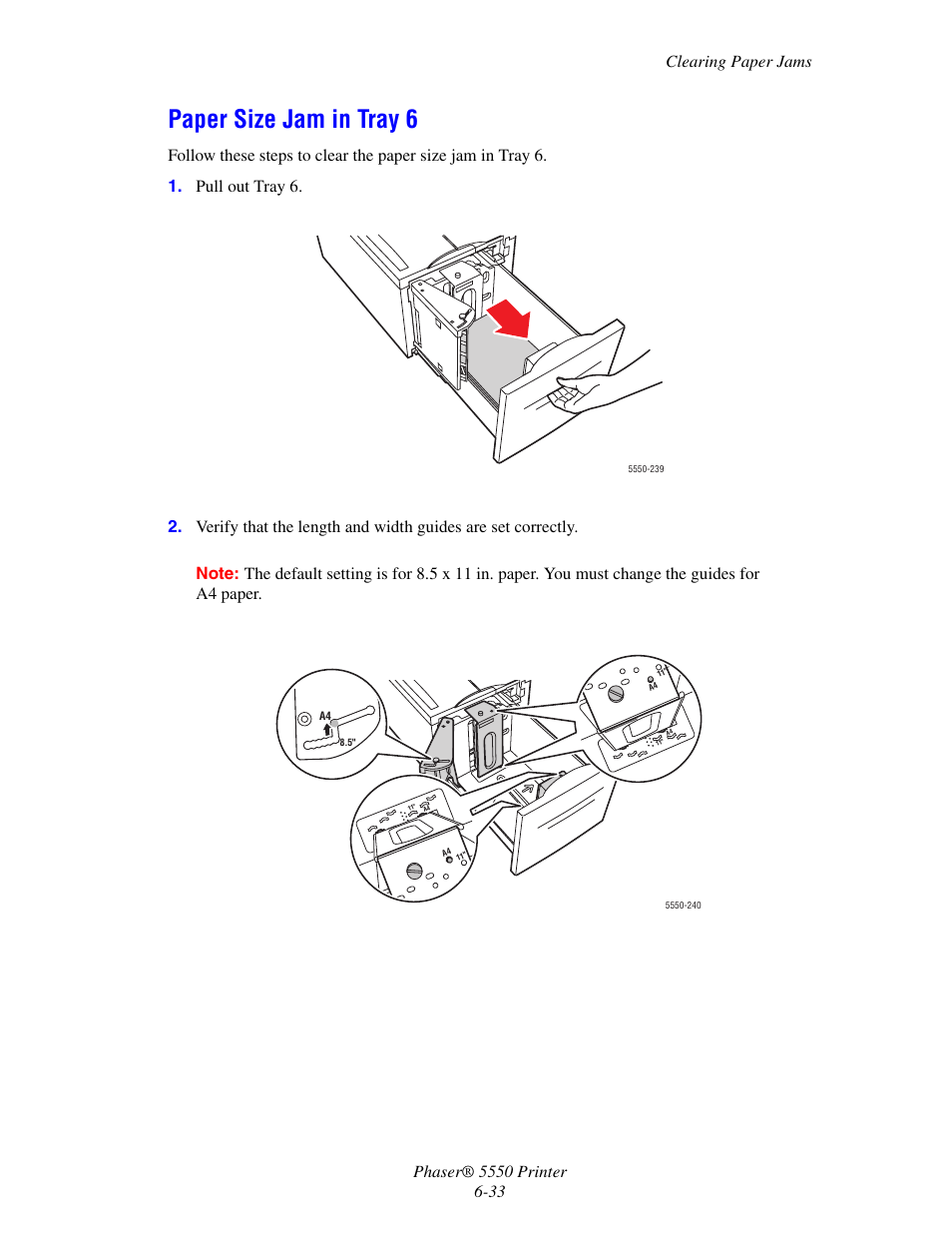 Paper size jam in tray 6, Paper size jam in tray 6 -33 | Xerox 5550 User Manual | Page 177 / 237