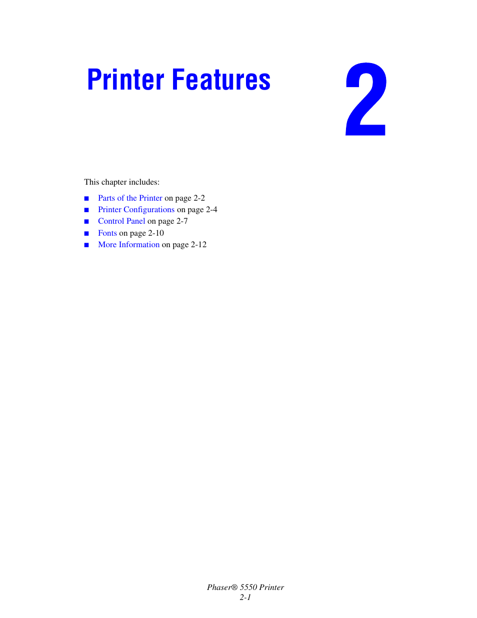 Printer features | Xerox 5550 User Manual | Page 18 / 237