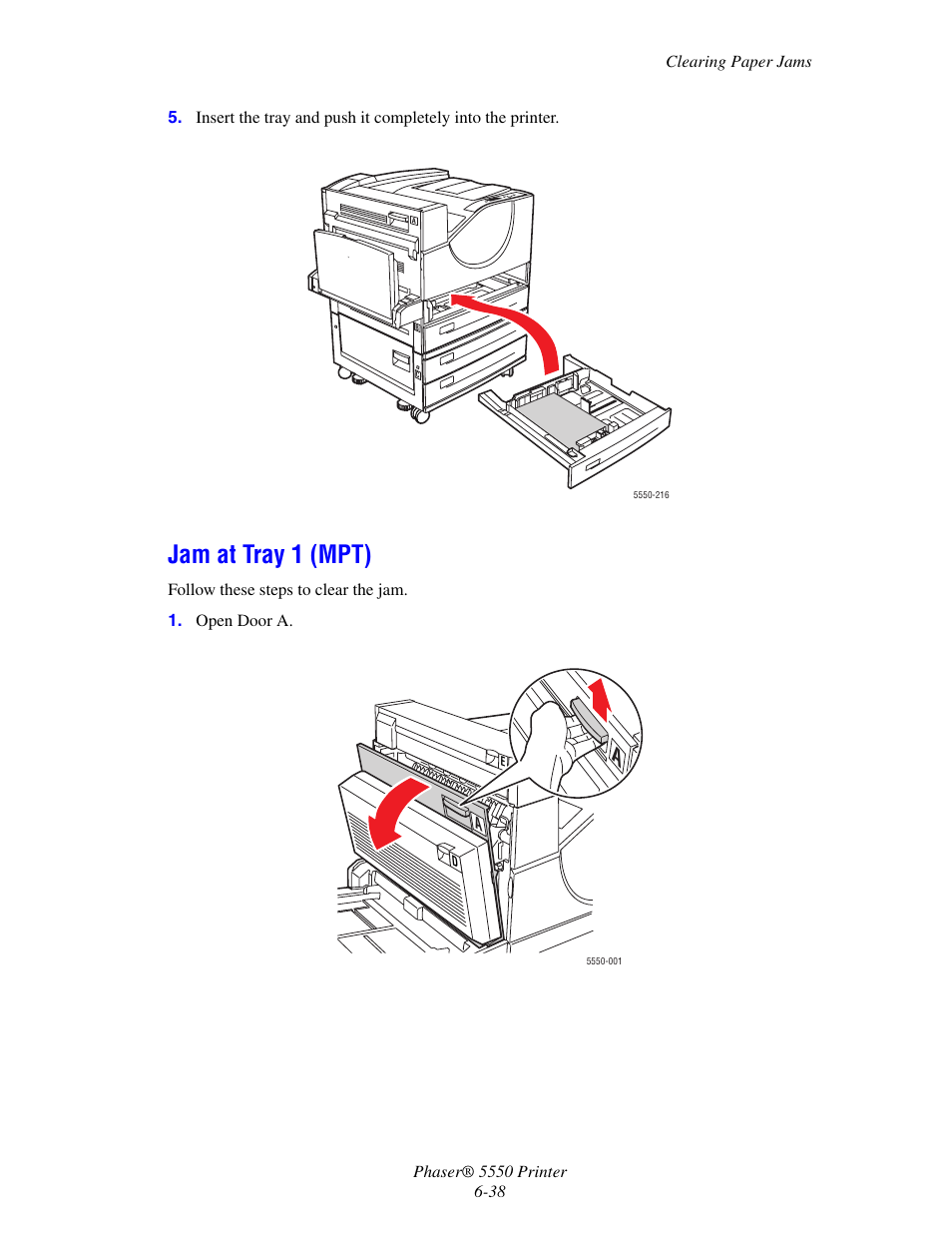 Jam at tray 1 (mpt), Jam at tray 1 (mpt) -38 | Xerox 5550 User Manual | Page 182 / 237