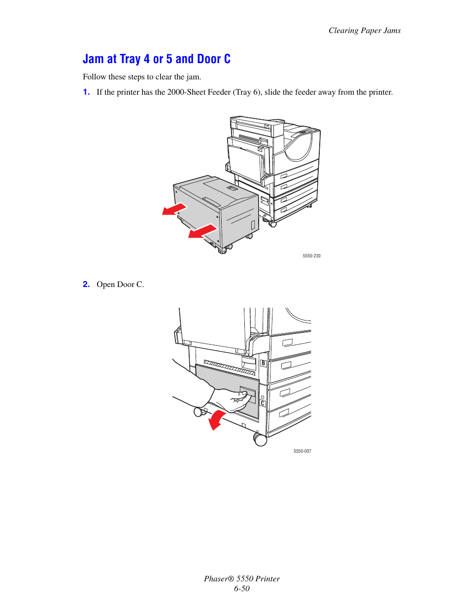 Jam at tray 4 or 5 and door c, Jam at tray 4 or 5 and door c -50 | Xerox 5550 User Manual | Page 194 / 237