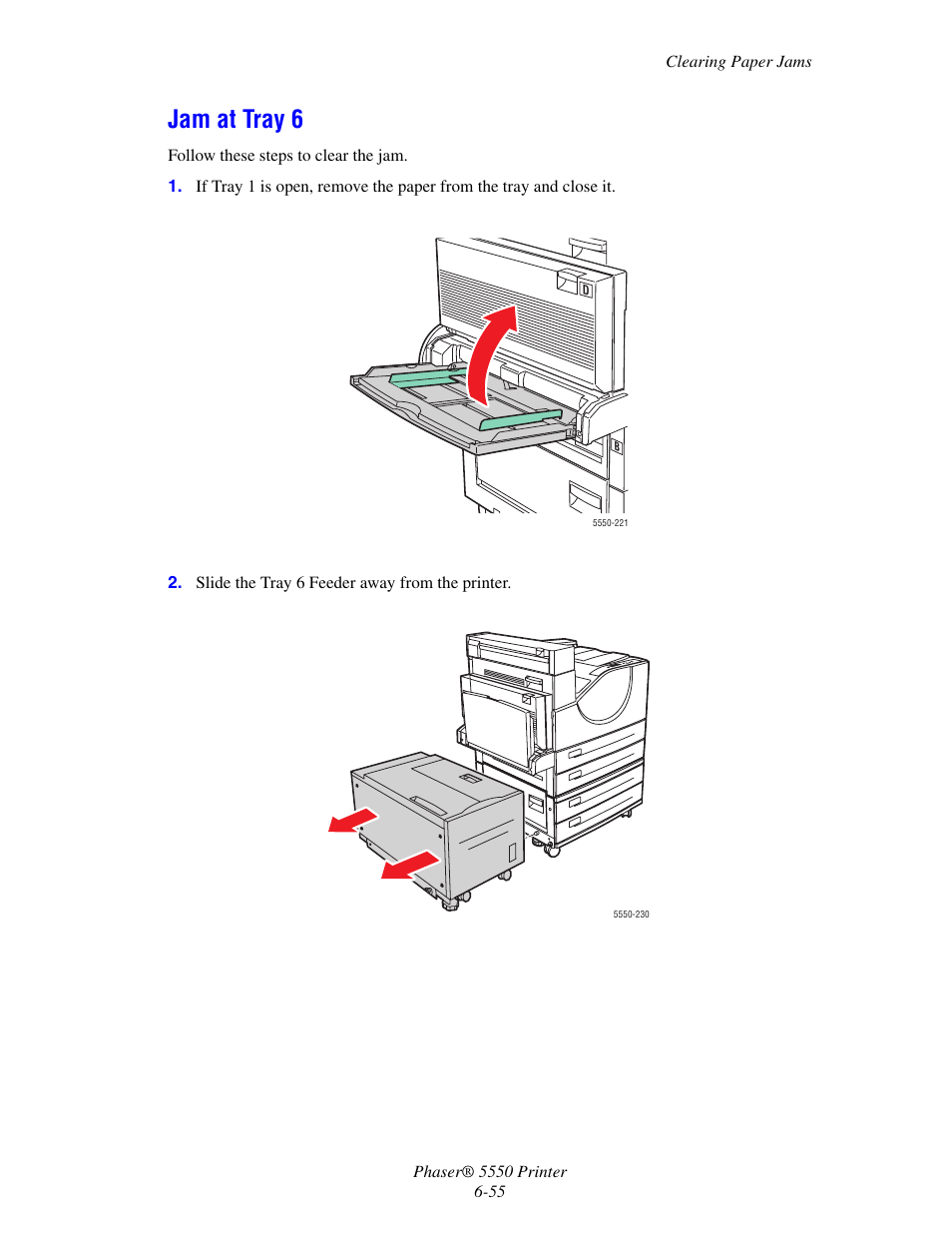 Jam at tray 6, Jam at tray 6 -55 | Xerox 5550 User Manual | Page 199 / 237