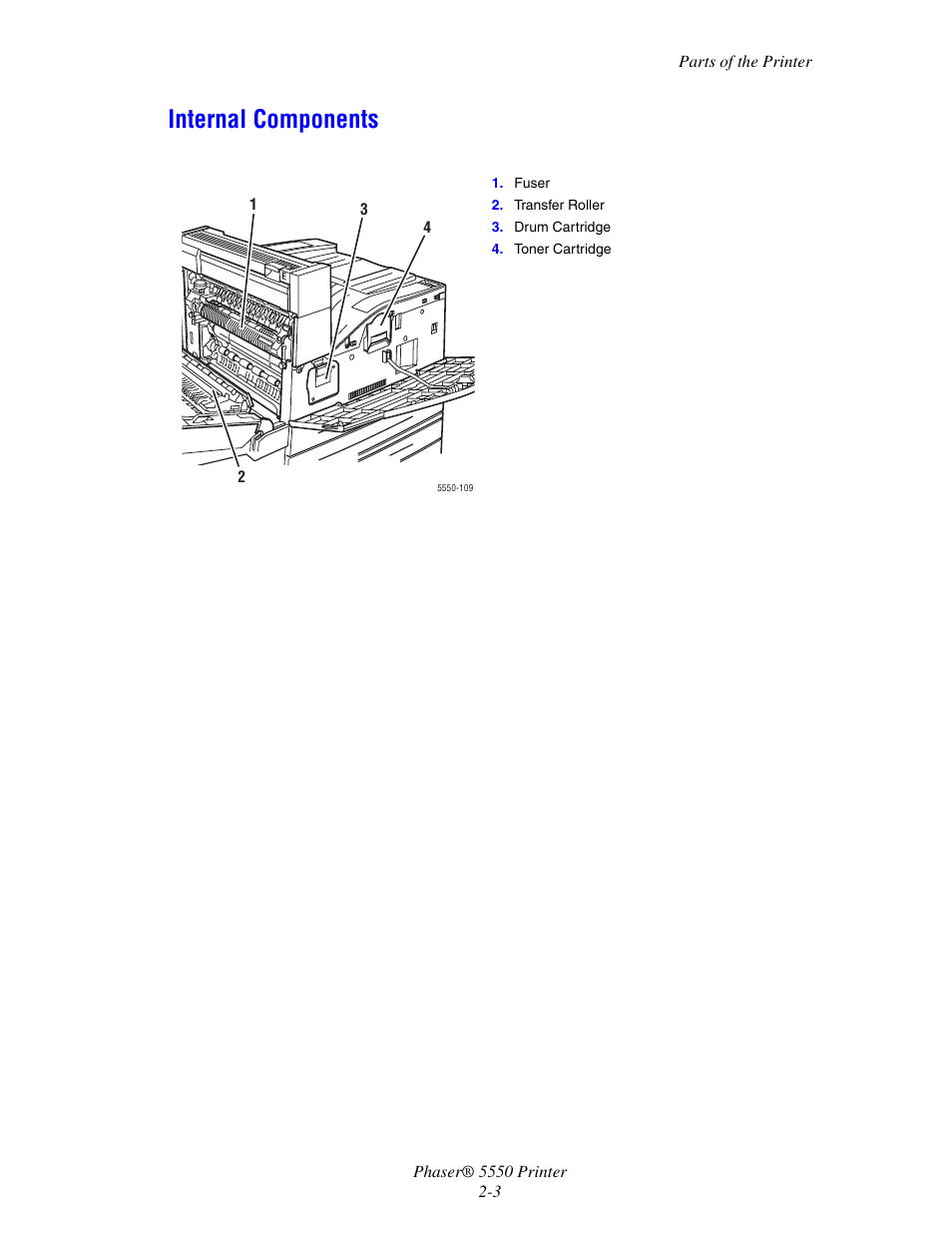 Internal components, Internal components -3 | Xerox 5550 User Manual | Page 20 / 237