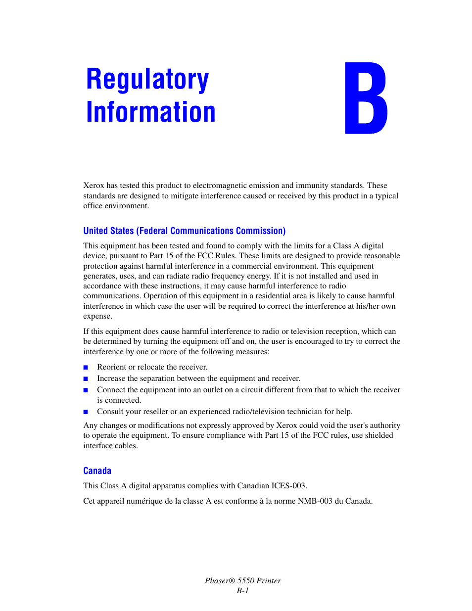 Regulatory information | Xerox 5550 User Manual | Page 224 / 237