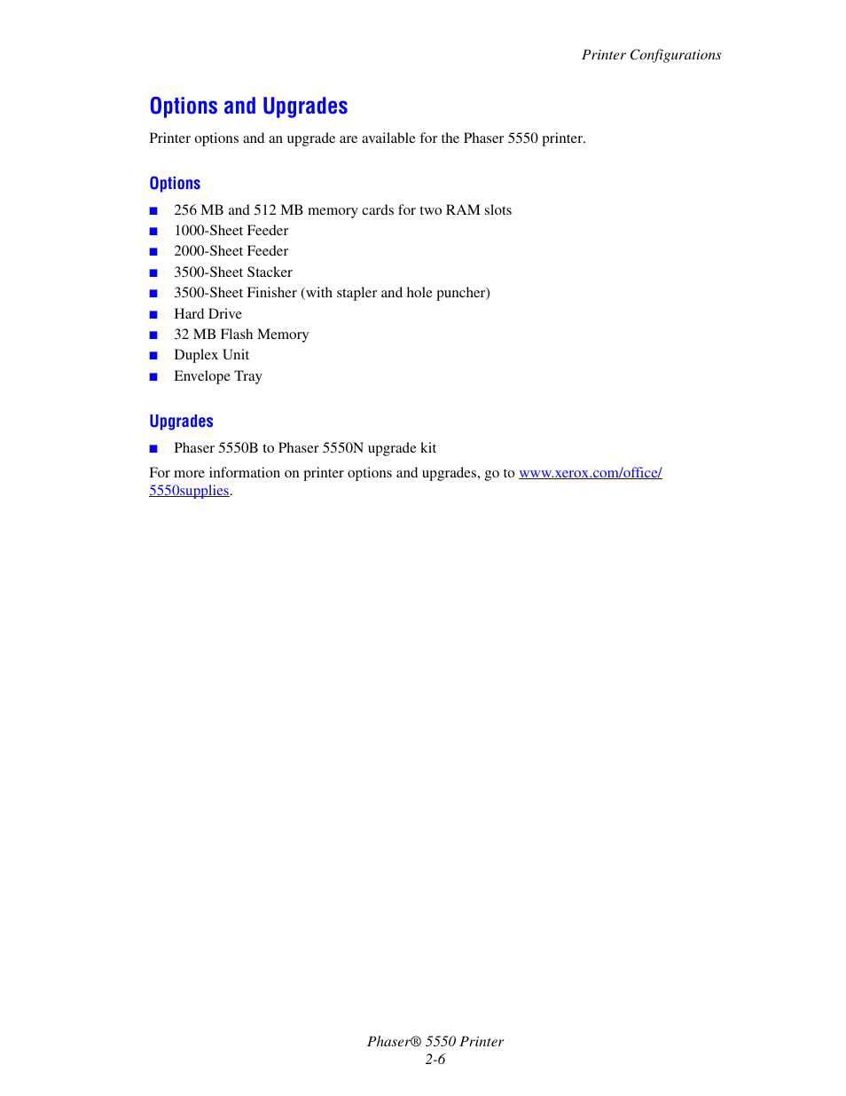 Options and upgrades, Options and upgrades -6 | Xerox 5550 User Manual | Page 23 / 237