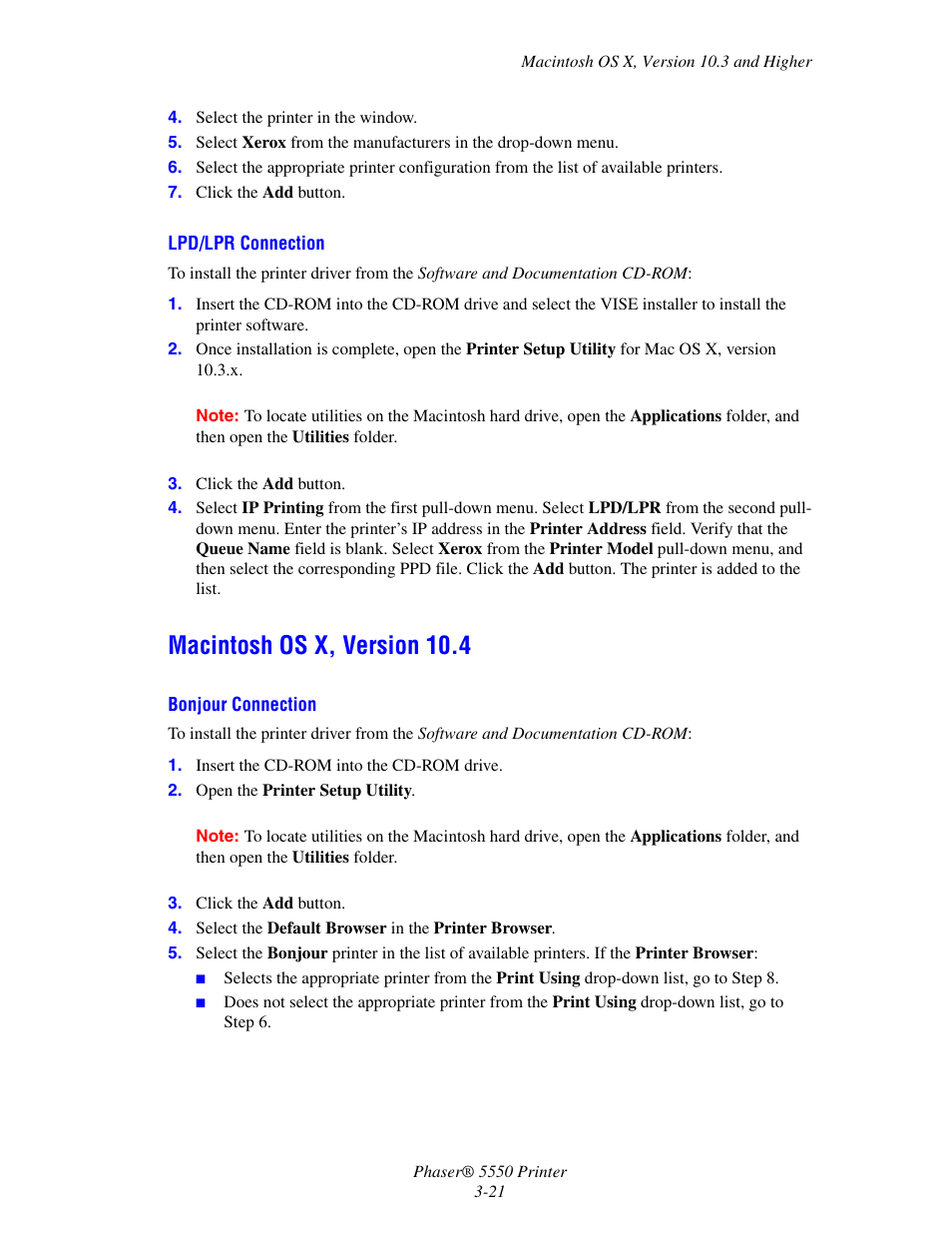 Macintosh os x, version 10.4, Macintosh os x, version 10.4 -21 | Xerox 5550 User Manual | Page 51 / 237