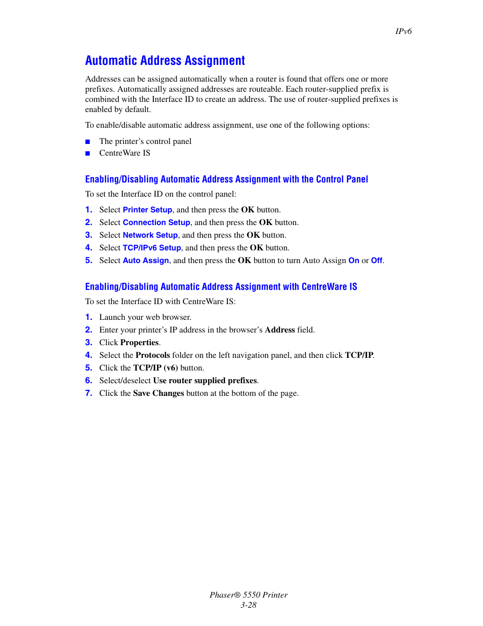 Automatic address assignment, Automatic address assignment -28 | Xerox 5550 User Manual | Page 58 / 237