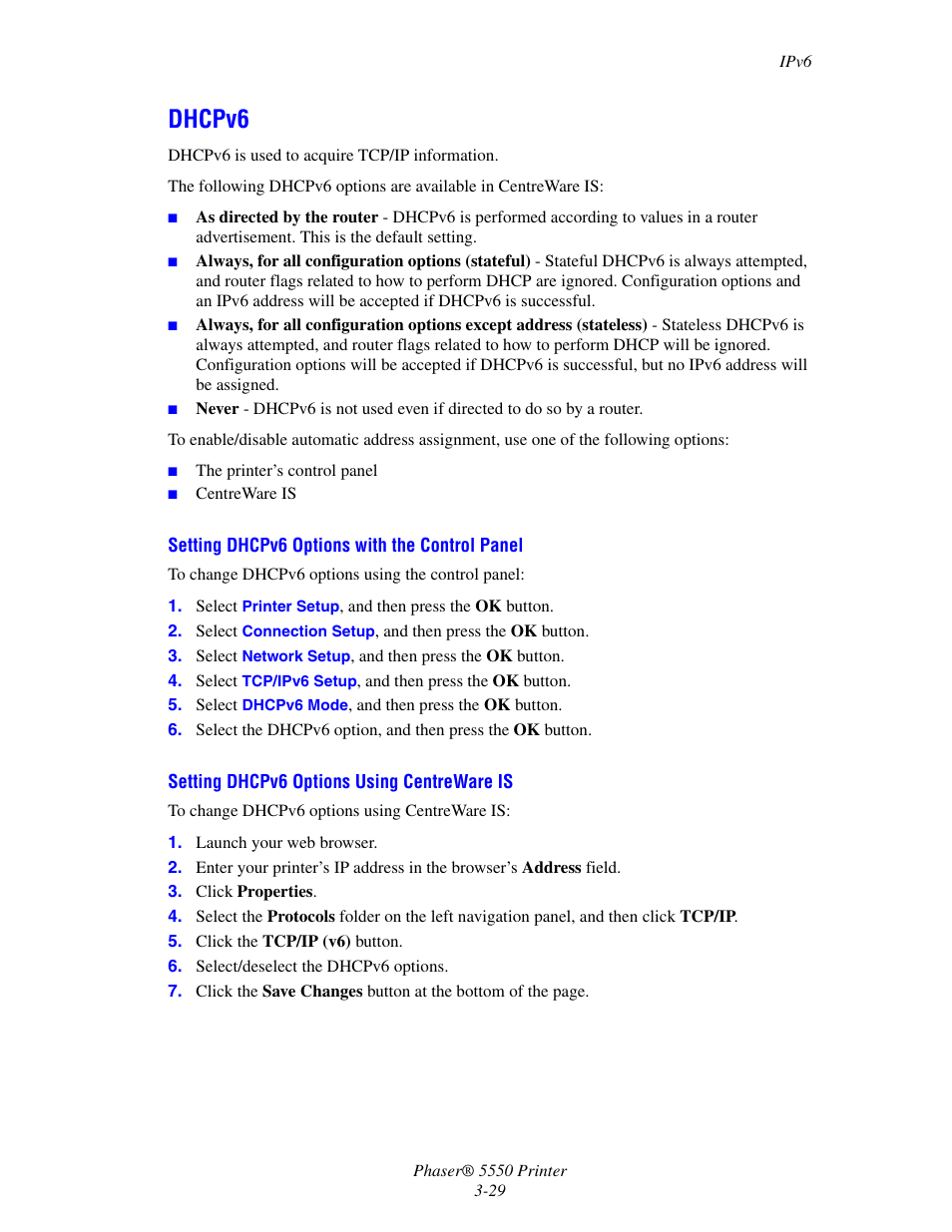 Dhcpv6, Dhcpv6 -29 | Xerox 5550 User Manual | Page 59 / 237