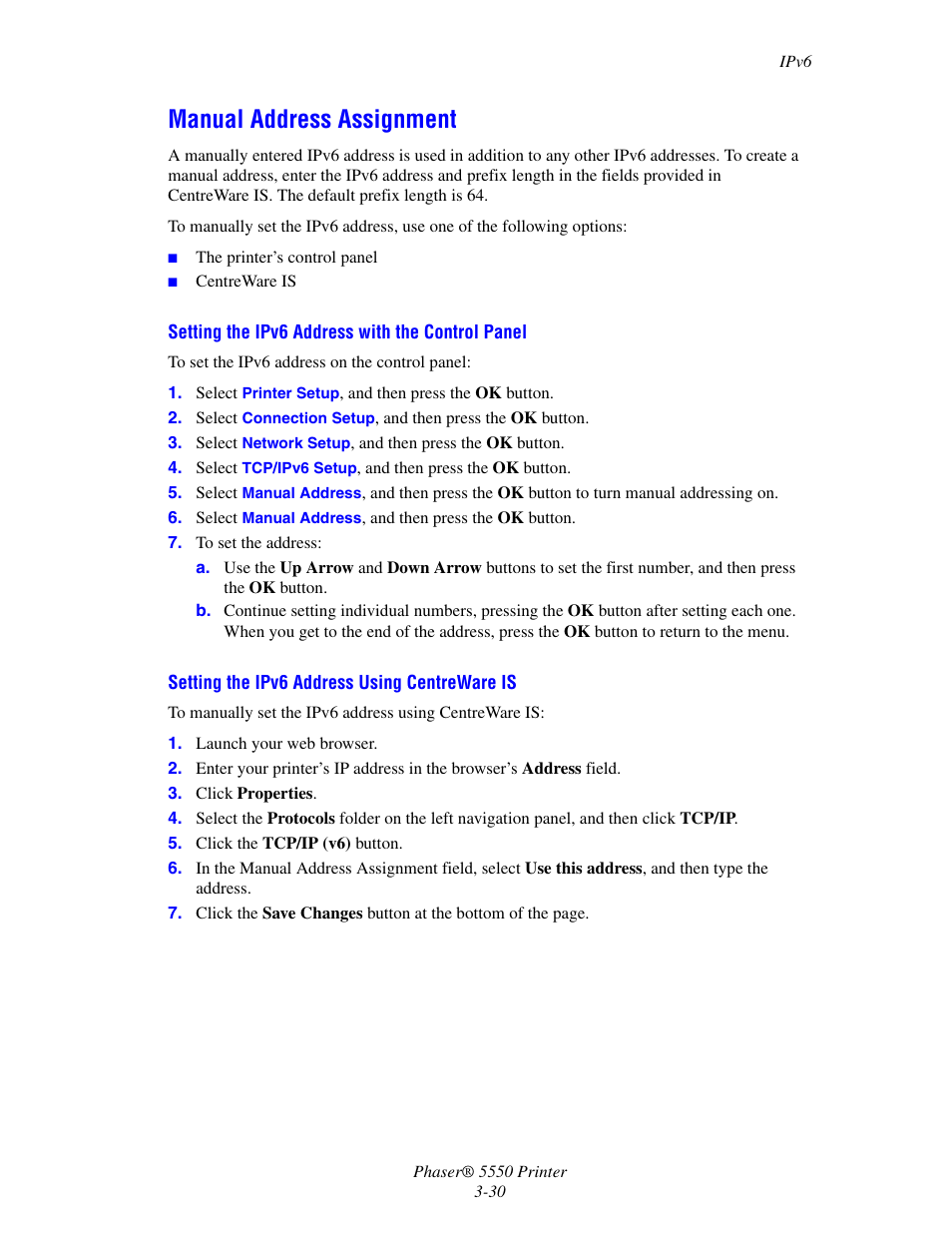 Manual address assignment, Manual address assignment -30 | Xerox 5550 User Manual | Page 60 / 237