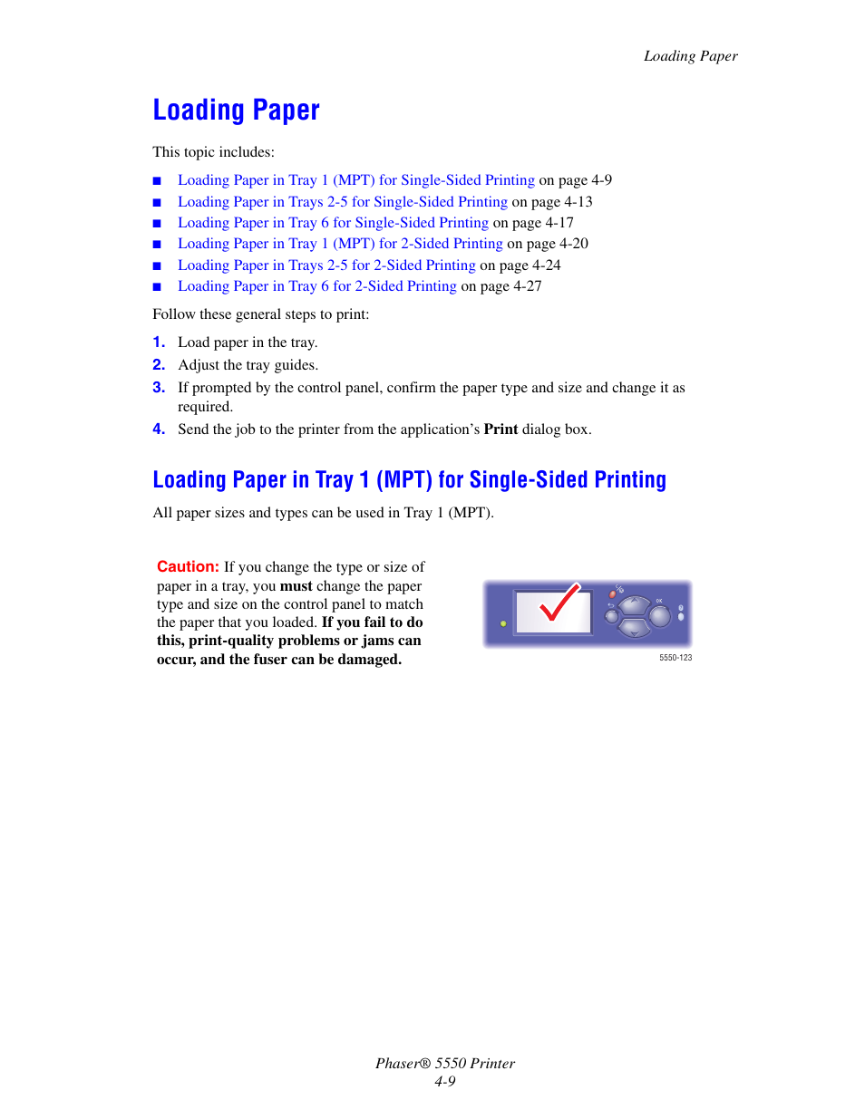Loading paper, Loading paper -9 | Xerox 5550 User Manual | Page 70 / 237