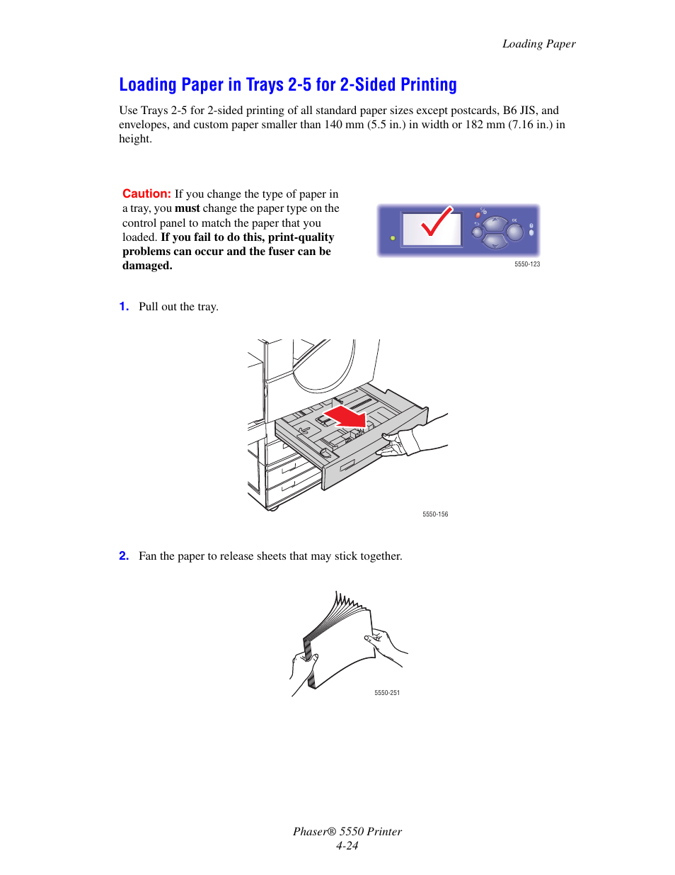 Loading paper in trays 2-5 for 2-sided printing | Xerox 5550 User Manual | Page 85 / 237