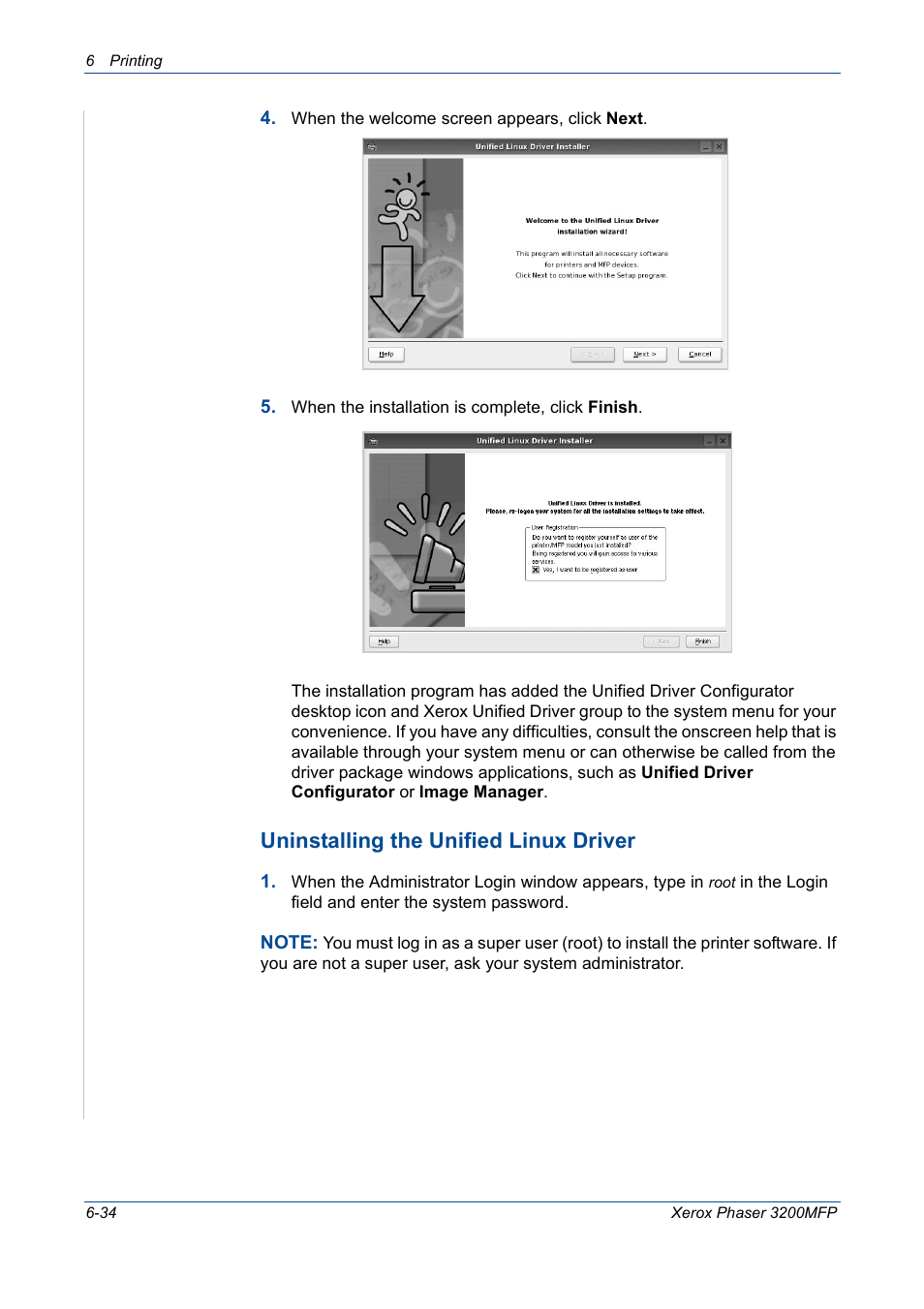 Uninstalling the unified linux driver | Xerox 3200MFP User Manual | Page 114 / 236