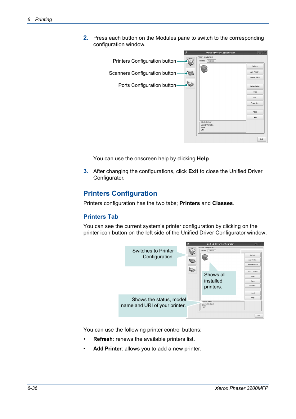 Printers configuration | Xerox 3200MFP User Manual | Page 116 / 236