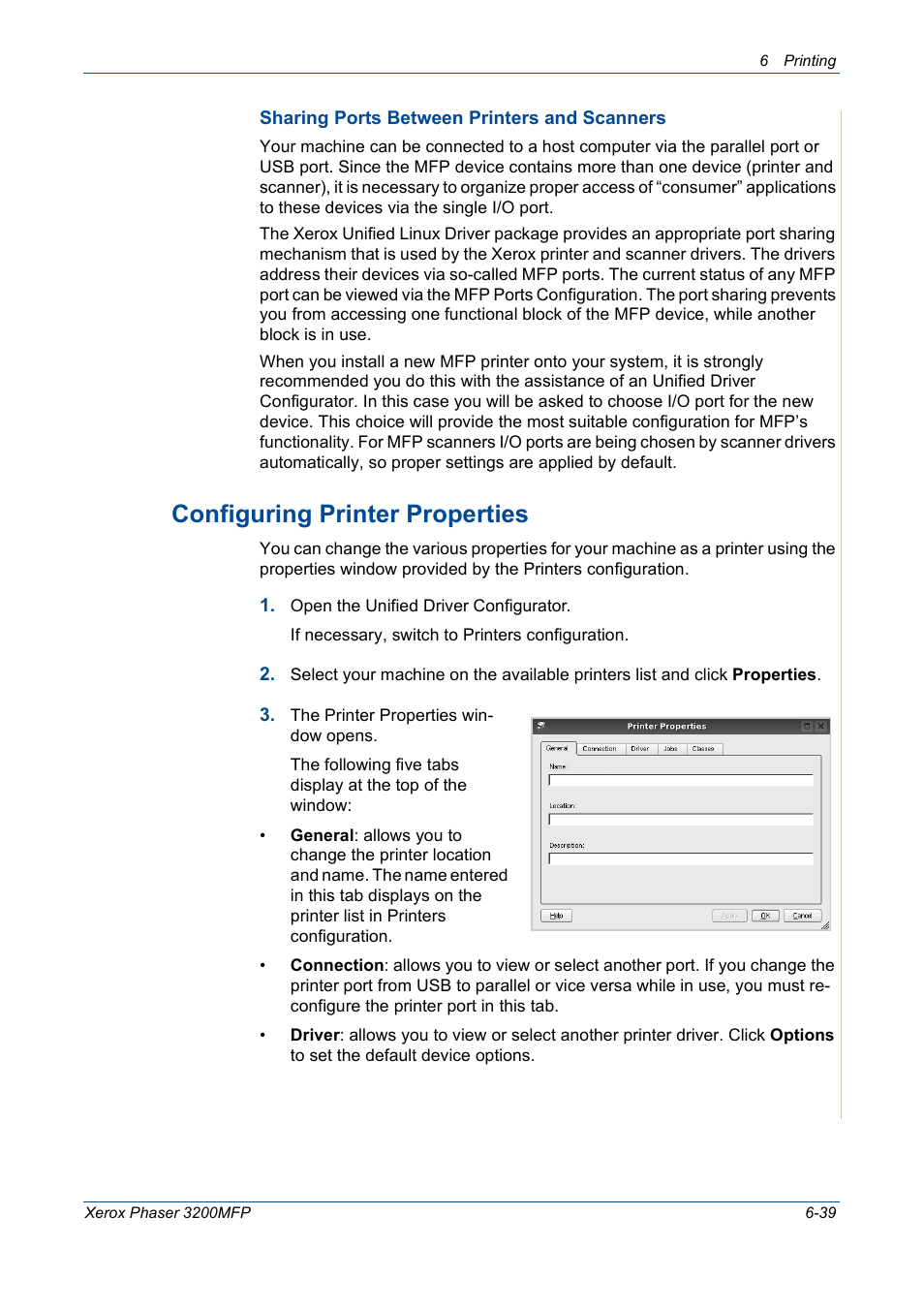 Configuring printer properties -39, Configuring printer properties | Xerox 3200MFP User Manual | Page 119 / 236