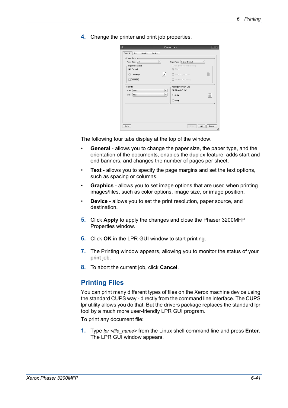 Printing files | Xerox 3200MFP User Manual | Page 121 / 236