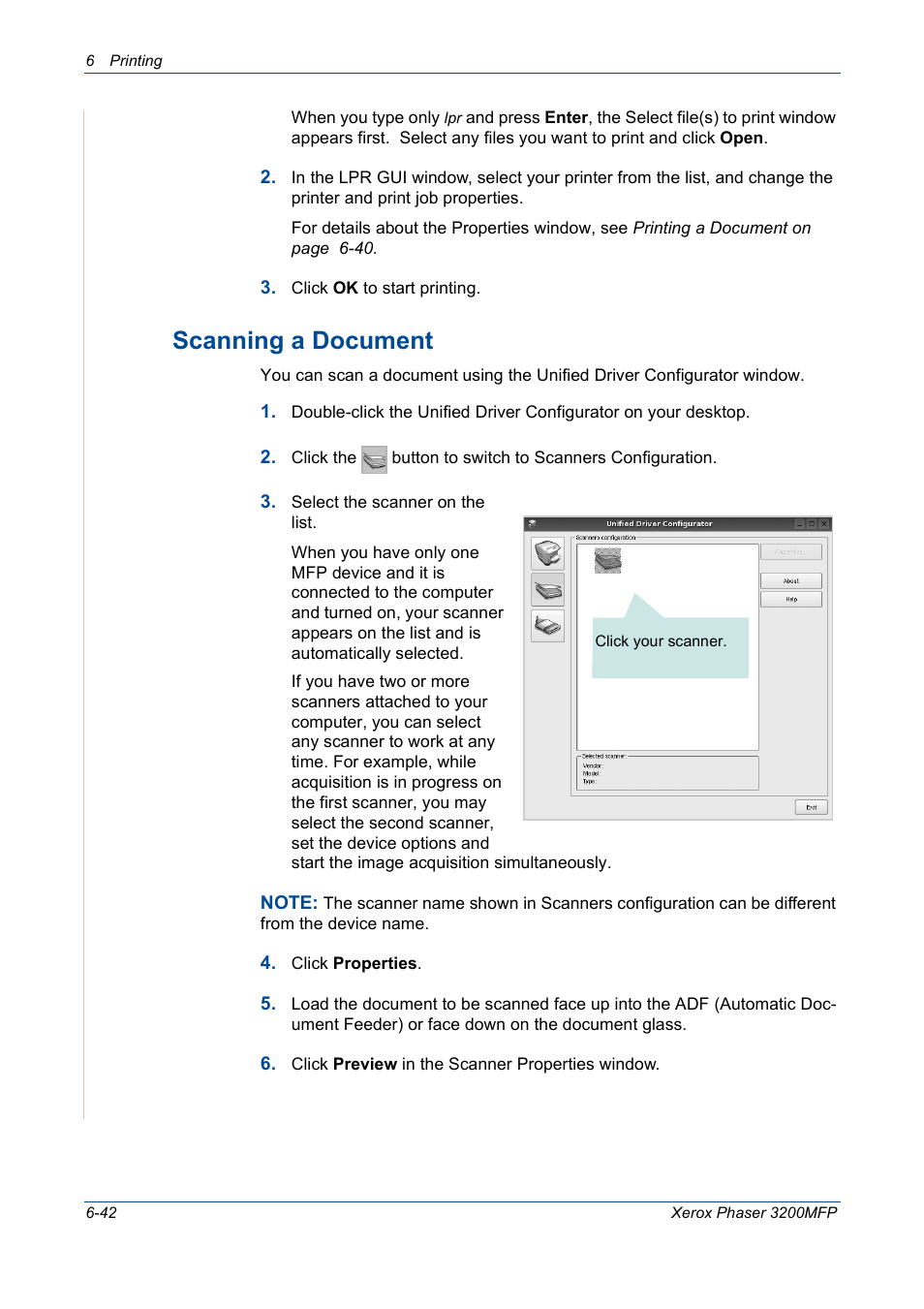 Scanning a document -42, Scanning a document | Xerox 3200MFP User Manual | Page 122 / 236