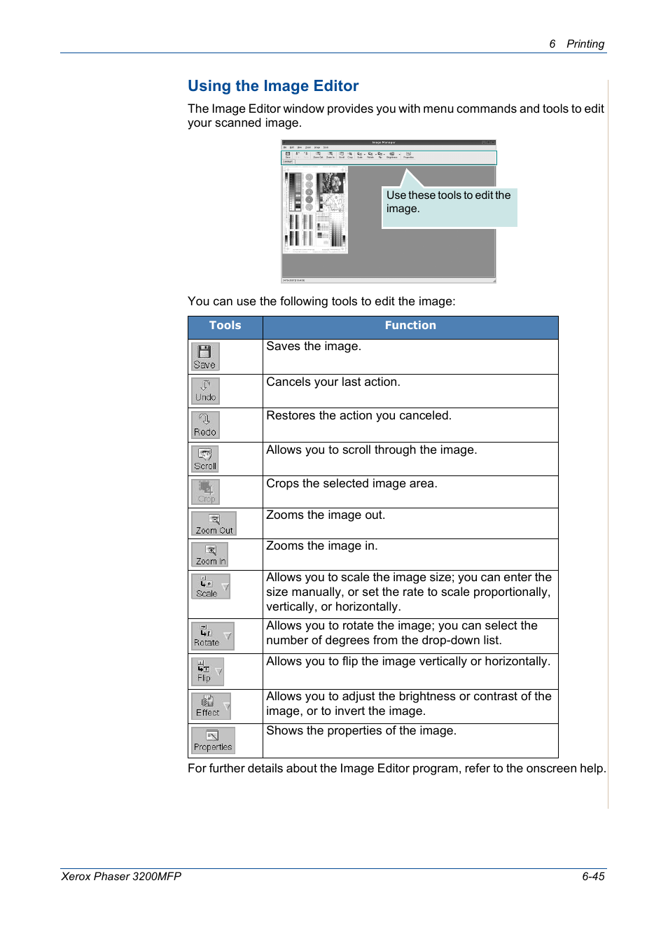 Using the image editor | Xerox 3200MFP User Manual | Page 125 / 236