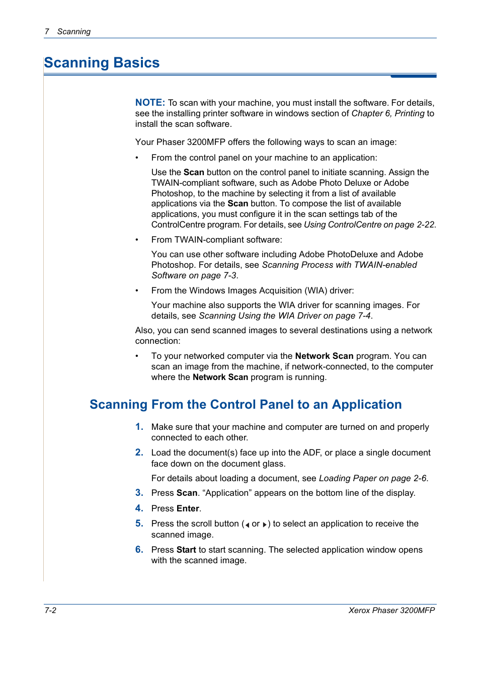 Scanning basics, Scanning basics -2, Scanning from the control panel to an application | Xerox 3200MFP User Manual | Page 134 / 236