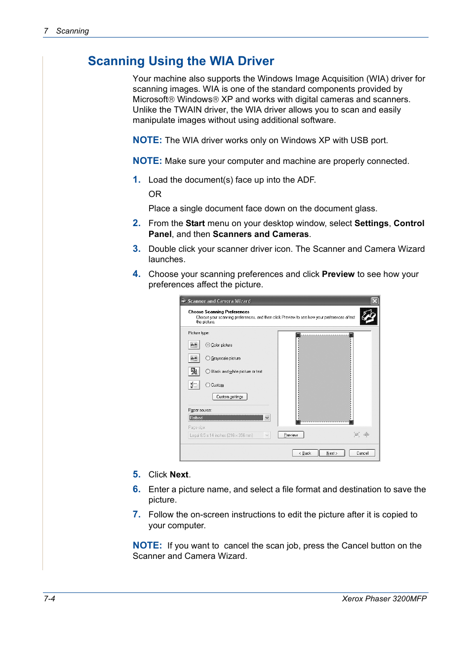 Scanning using the wia driver -4, Scanning using the wia driver | Xerox 3200MFP User Manual | Page 136 / 236