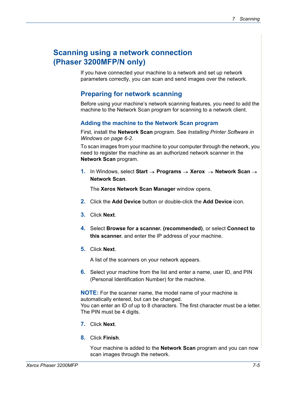 Scanning using a network connection, Preparing for network scanning | Xerox 3200MFP User Manual | Page 137 / 236