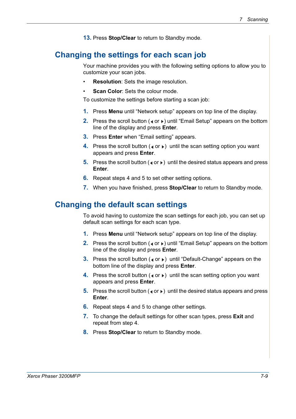 Changing the settings for each scan job, Changing the default scan settings | Xerox 3200MFP User Manual | Page 141 / 236