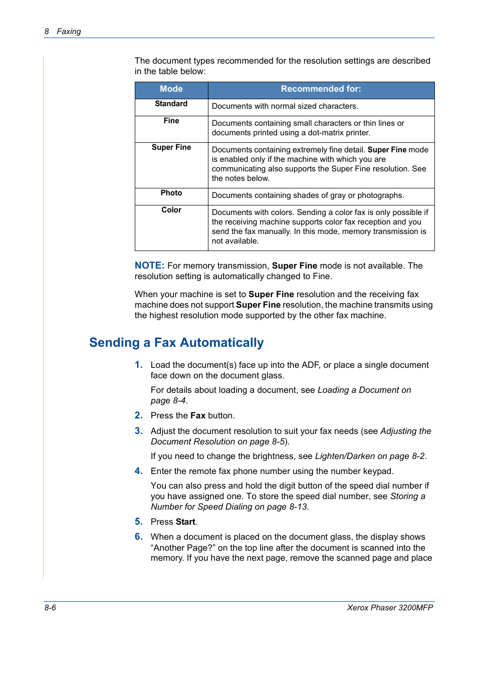 Sending a fax automatically -6, Sending a fax automatically | Xerox 3200MFP User Manual | Page 150 / 236