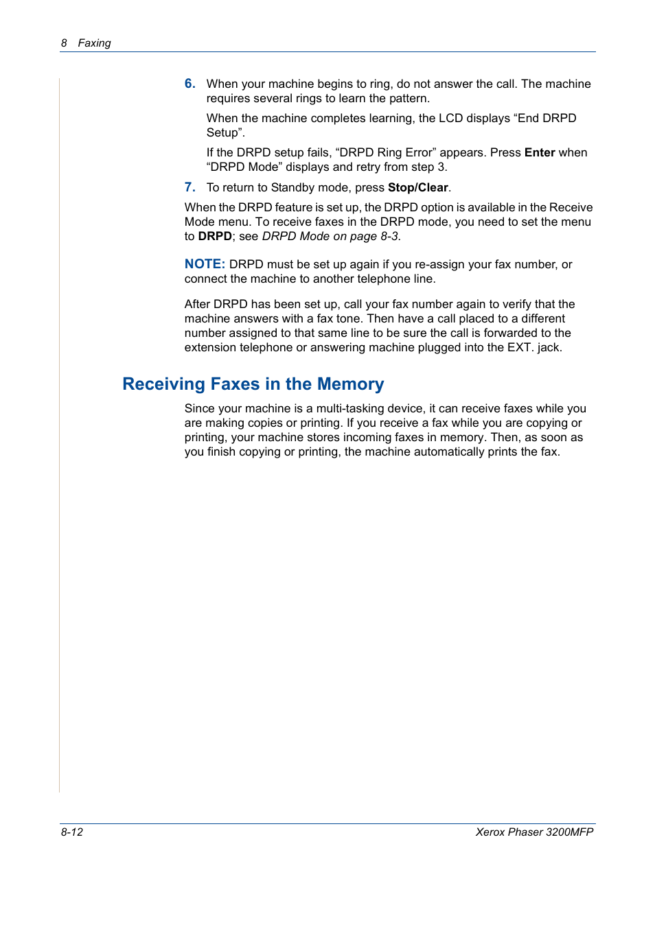 Receiving faxes in the memory -12 | Xerox 3200MFP User Manual | Page 156 / 236