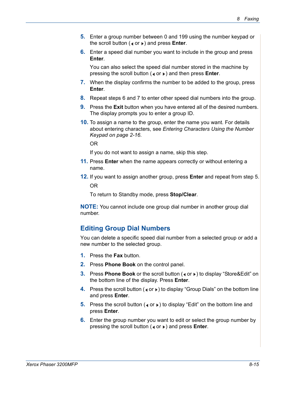 Editing group dial numbers | Xerox 3200MFP User Manual | Page 159 / 236