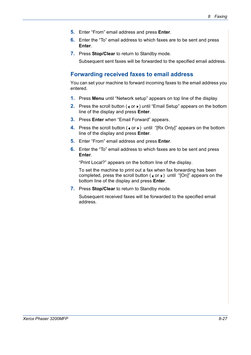 Forwarding received faxes to email address | Xerox 3200MFP User Manual | Page 171 / 236