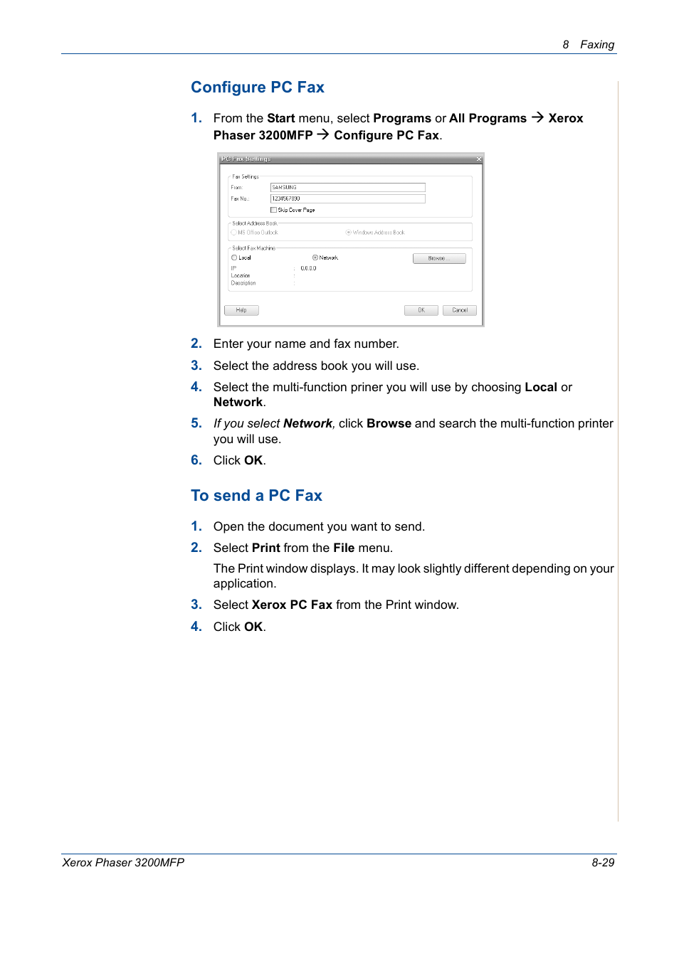 Configure pc fax | Xerox 3200MFP User Manual | Page 173 / 236