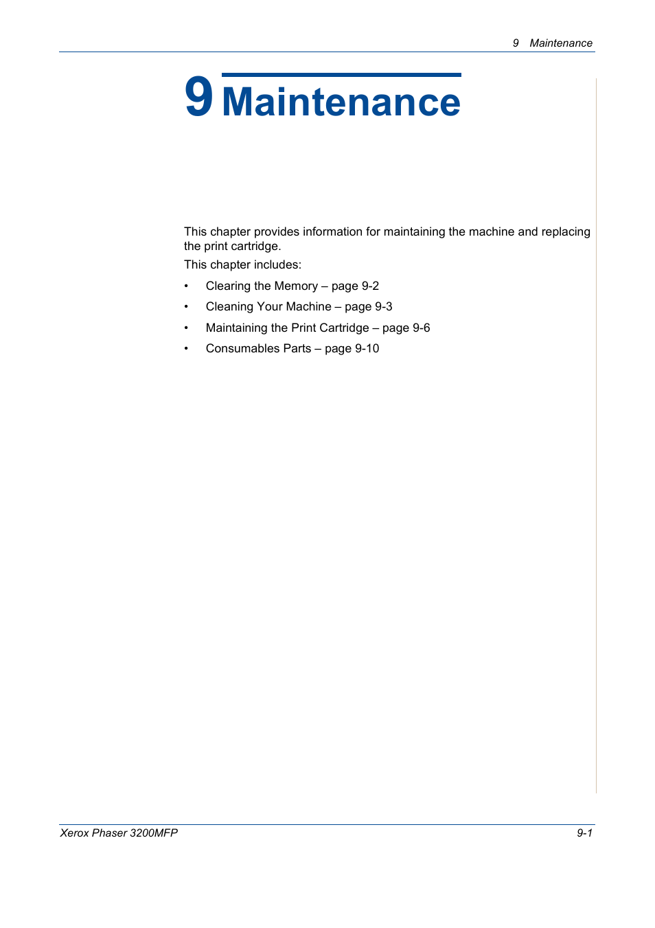 9 maintenance, Maintenance | Xerox 3200MFP User Manual | Page 177 / 236