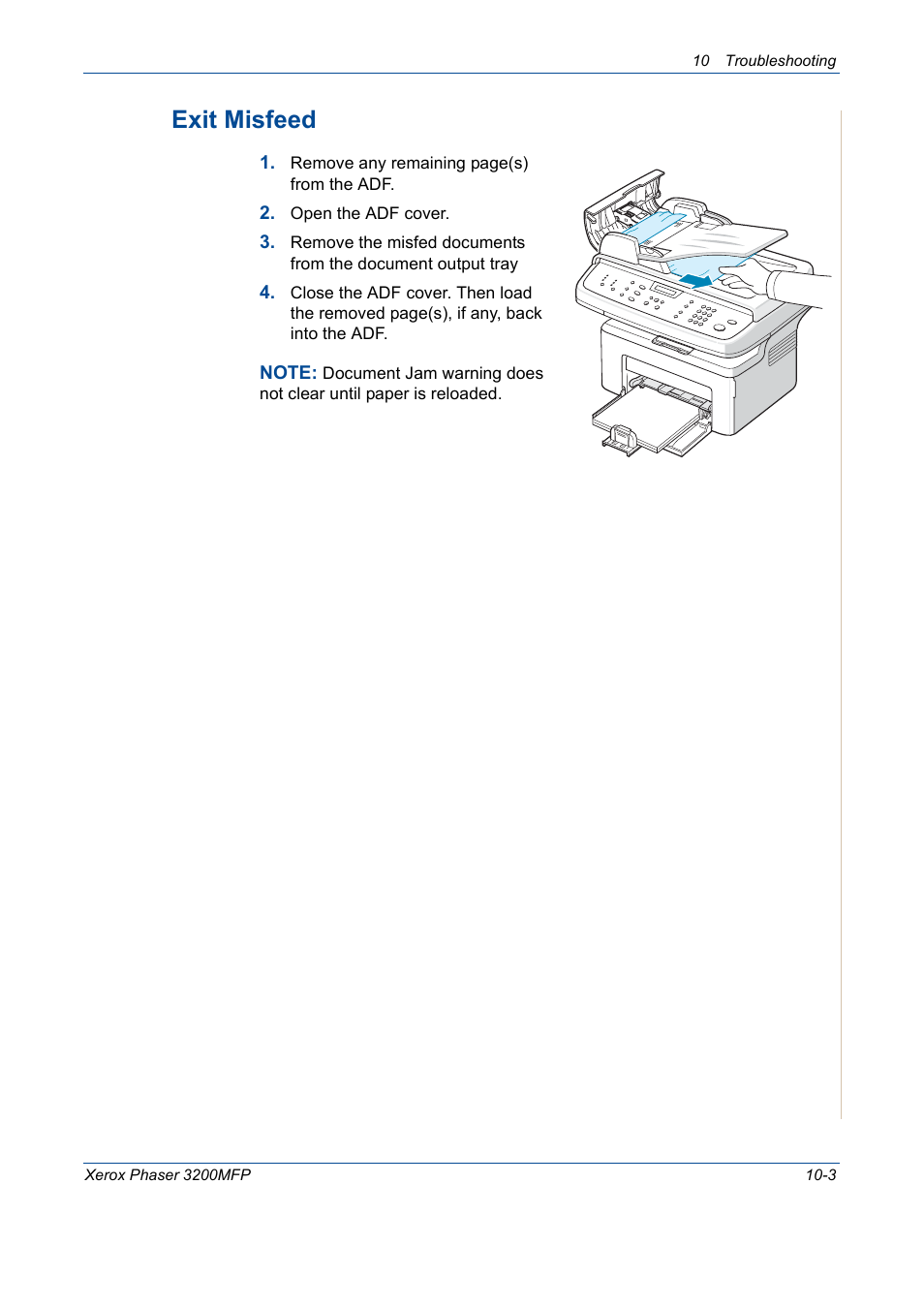 Exit misfeed -3, Exit misfeed | Xerox 3200MFP User Manual | Page 191 / 236