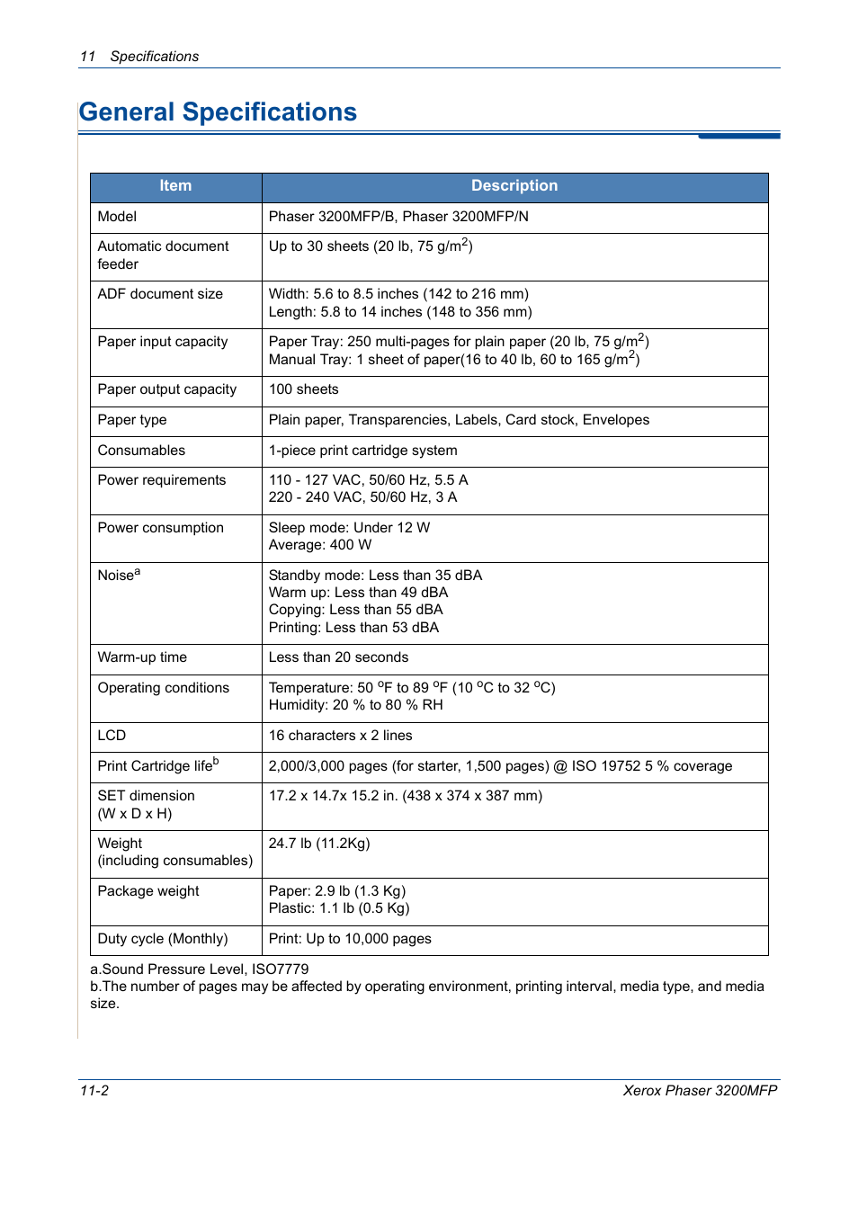 General specifications, General specifications -2 | Xerox 3200MFP User Manual | Page 220 / 236