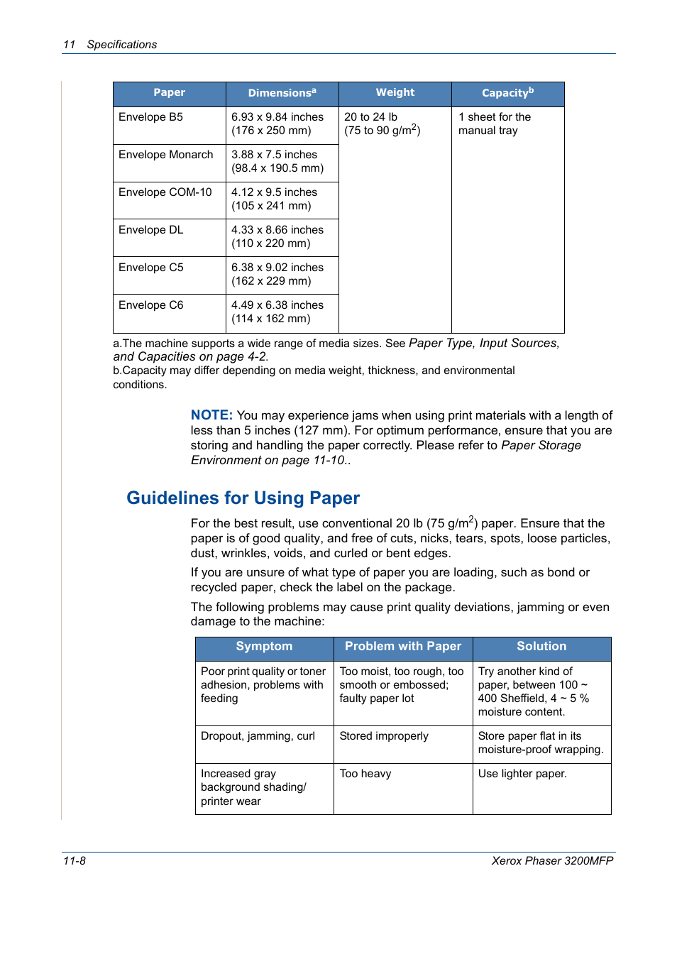 Guidelines for using paper -8, Guidelines for using paper | Xerox 3200MFP User Manual | Page 226 / 236
