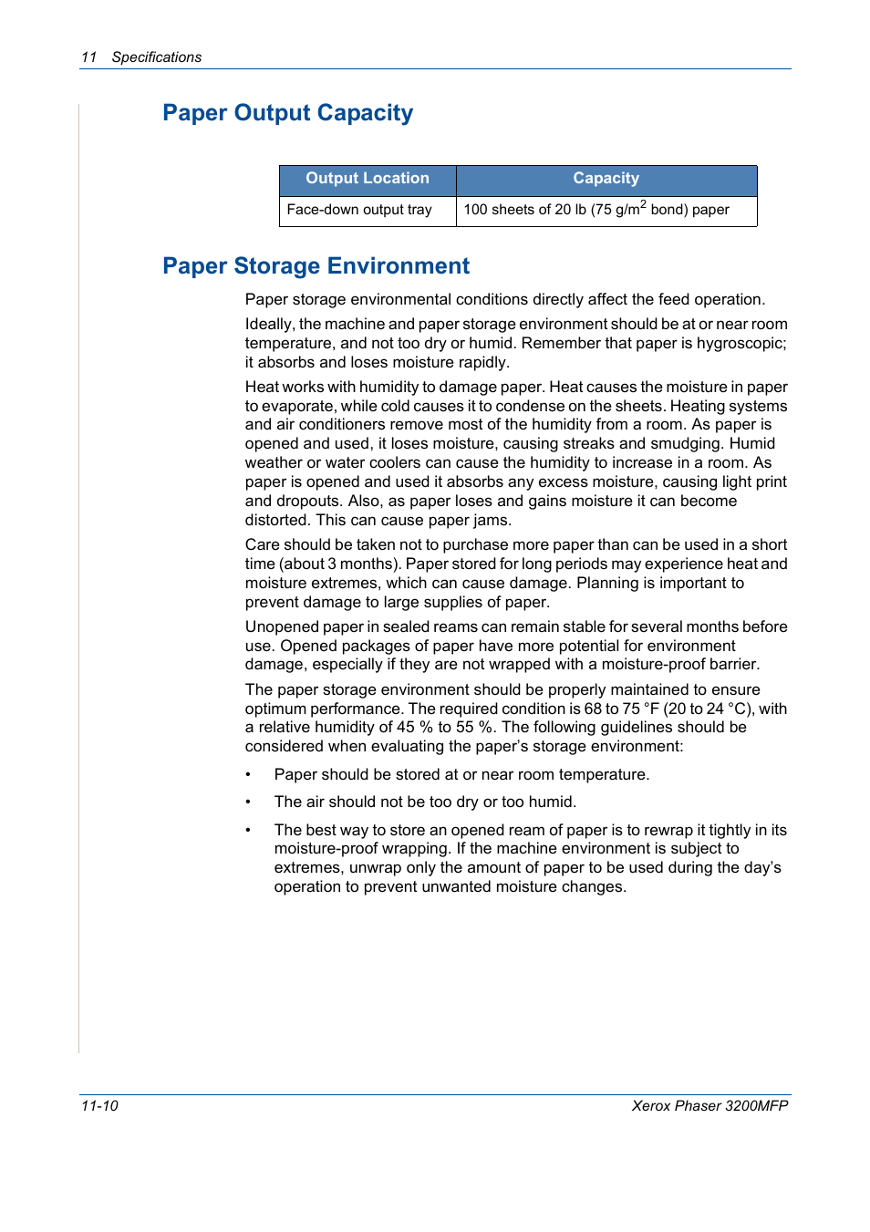 Paper output capacity paper storage environment | Xerox 3200MFP User Manual | Page 228 / 236