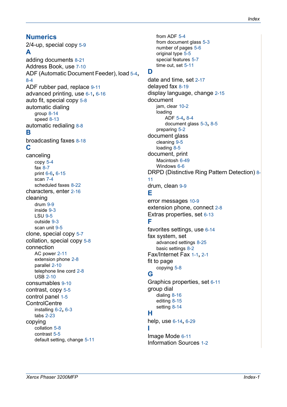 Numerics | Xerox 3200MFP User Manual | Page 233 / 236