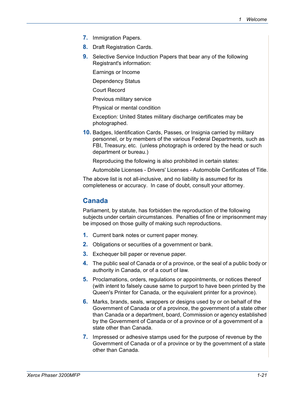 Canada | Xerox 3200MFP User Manual | Page 29 / 236