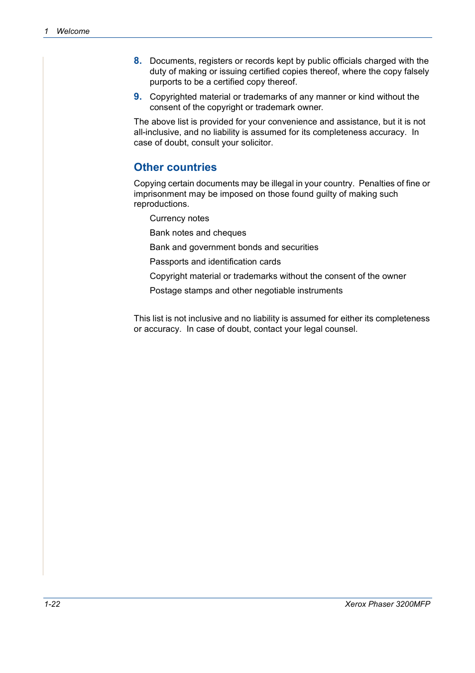 Other countries | Xerox 3200MFP User Manual | Page 30 / 236