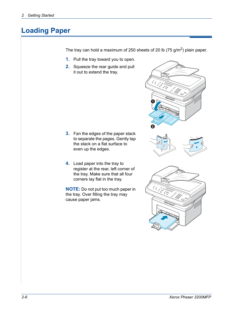 Loading paper, Loading paper -6 | Xerox 3200MFP User Manual | Page 38 / 236