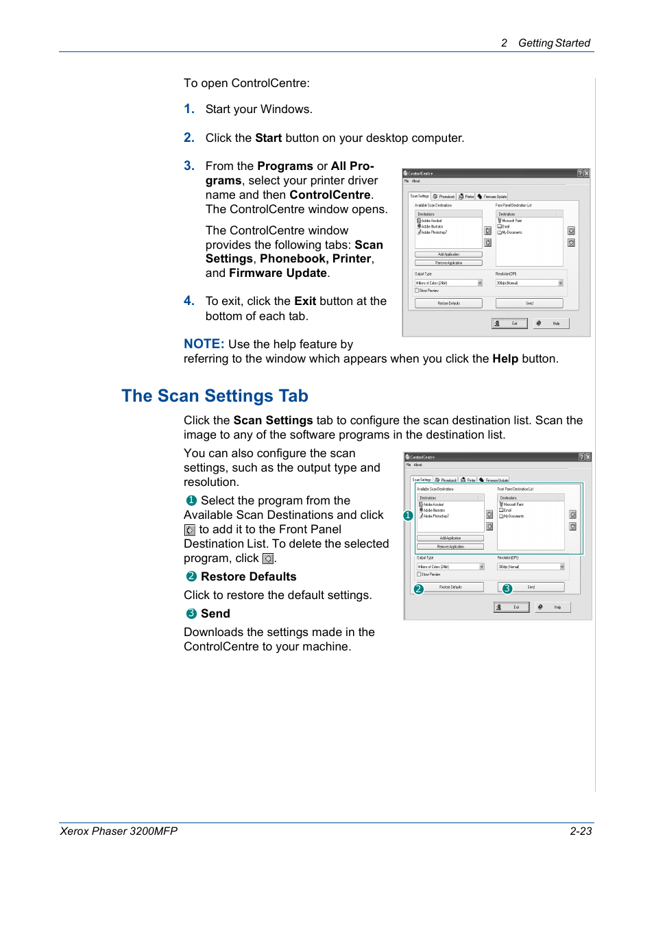 The scan settings tab -23, The scan settings tab | Xerox 3200MFP User Manual | Page 55 / 236
