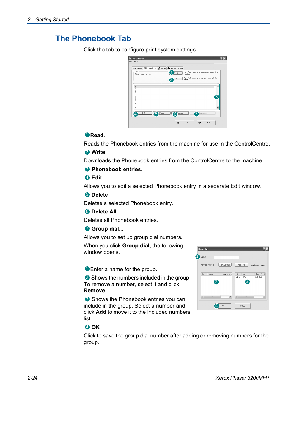 The phonebook tab -24, The phonebook tab | Xerox 3200MFP User Manual | Page 56 / 236