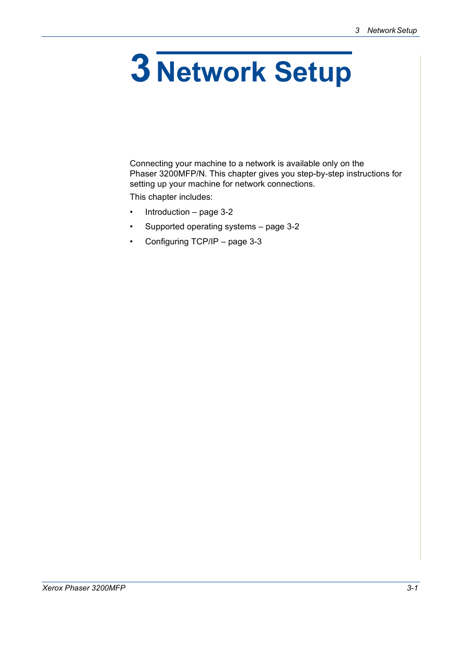 3 network setup, Network setup | Xerox 3200MFP User Manual | Page 59 / 236