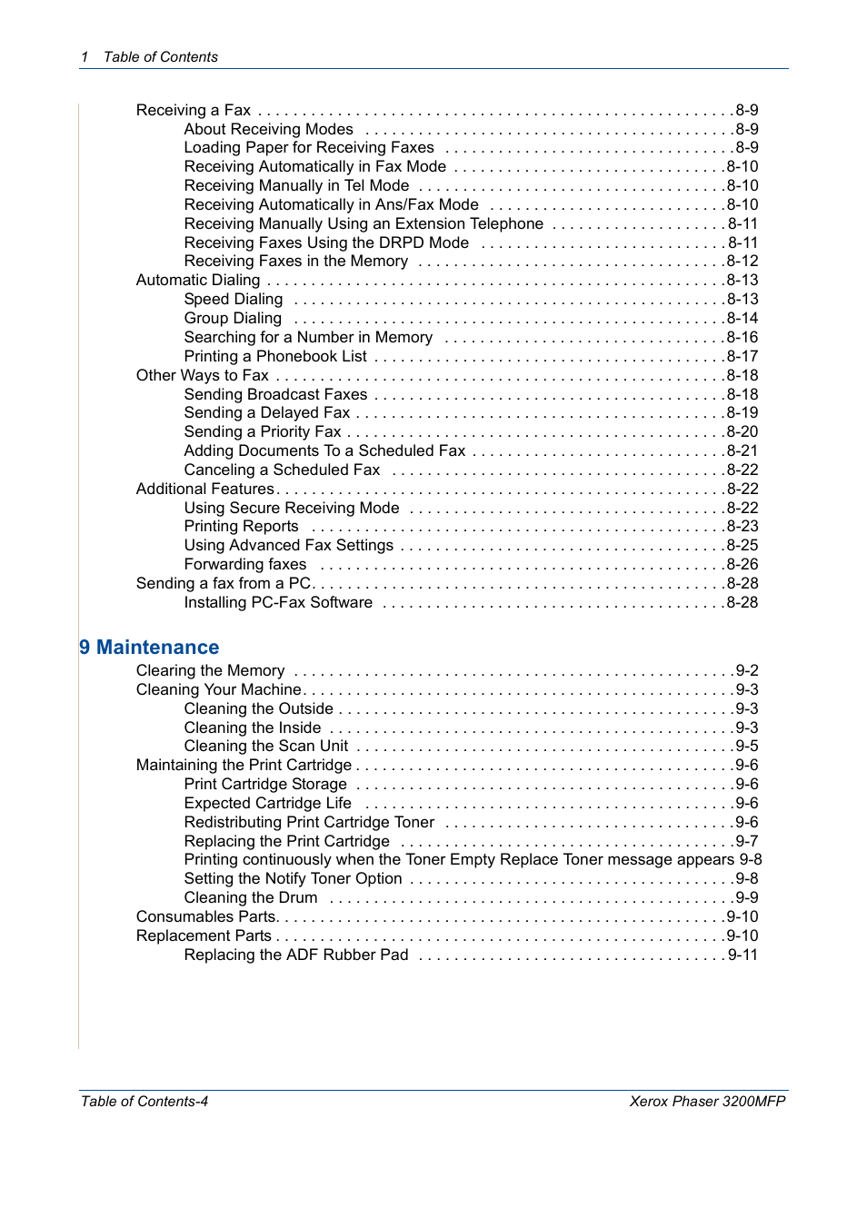 9 maintenance | Xerox 3200MFP User Manual | Page 6 / 236